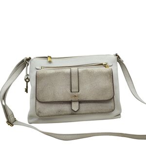 Fossil Kinley Crossbody Ivory Pale Gold Metallic Leather Bag